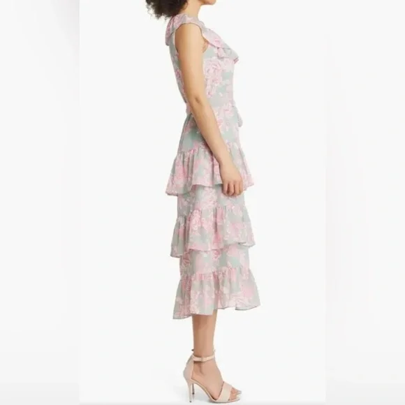 Eliza J Pink and Green Floral Midi Dress - Picture 3 of 7